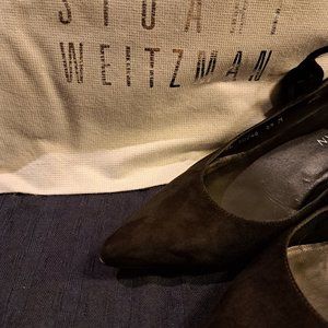 Stuart Weitzman Strapped Black Suede Kitten Heels 6.5 with bag